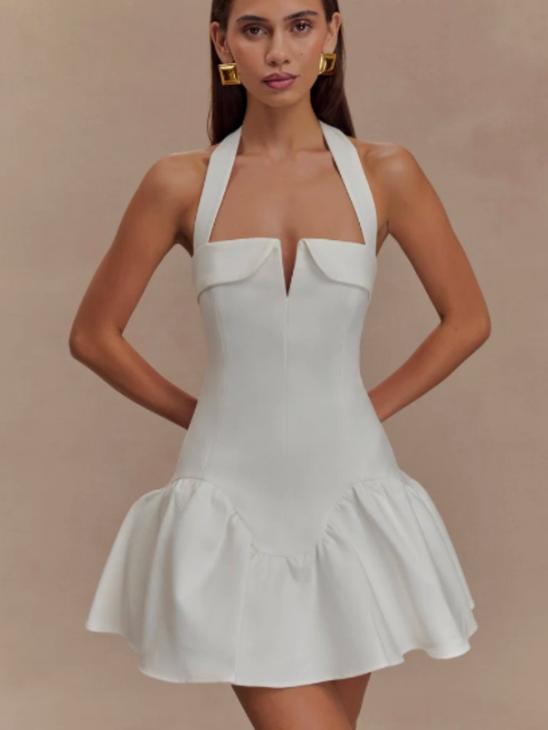 Nwt Meshki Calipso White Halter Drop Waist Mini Dress Bridal | Retail $179